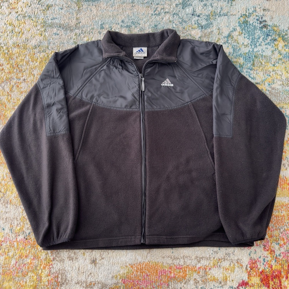 vintage adidas equipment full zip fleece jacket mens size large Y2K GUC black